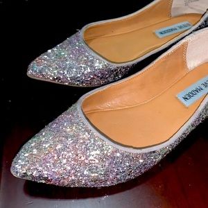 💖 Steve Madden Pink Silver Glitter Flats